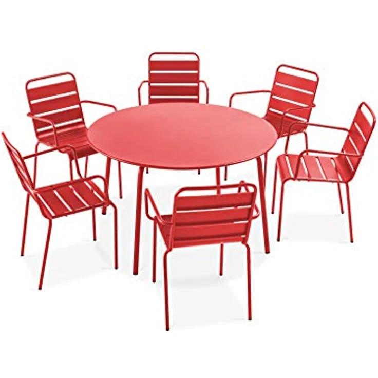 Oviala runder Gartentisch Palavas, Dunkelblau, Metall, 120 cm Durchmesser, witterungsbeständig, für 4-6 Personen – Bild 9