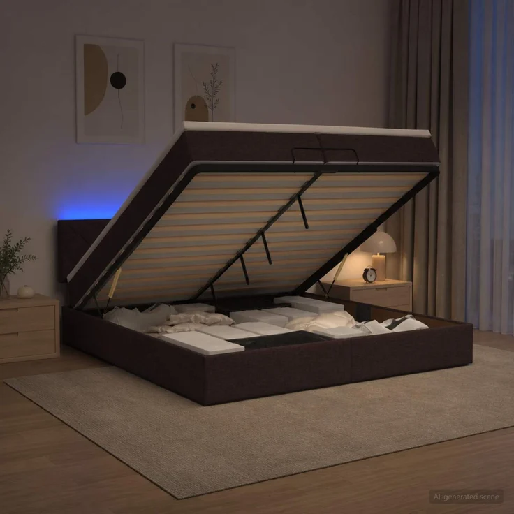 vidaXL Ottoman-Bett mit Matratze und LED Dunkelbraun 200 x 200 cm 3457019 – Bild 1