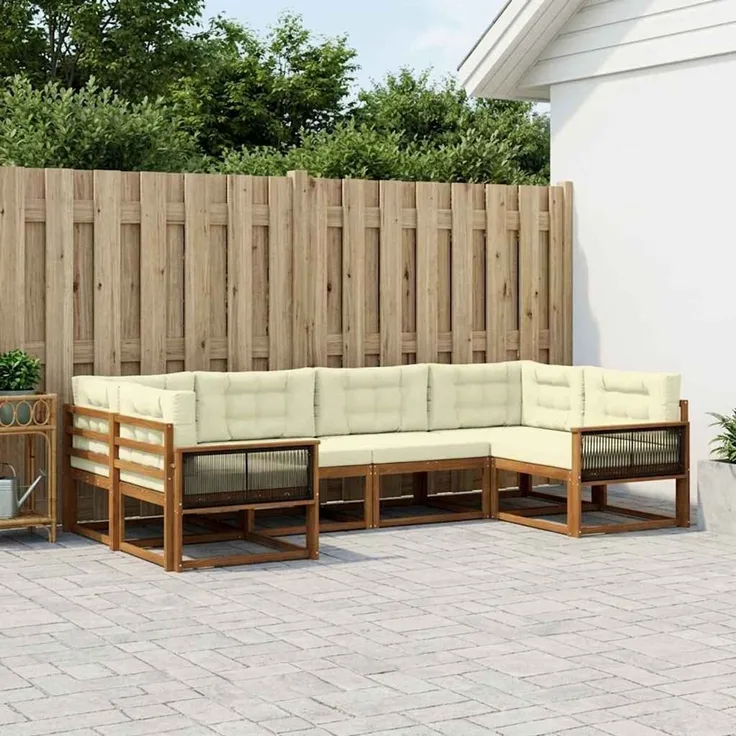 vidaXL Outdoor-Sofagarnitur 6 stk. 6-Sitzer Natur und Creme 3382843