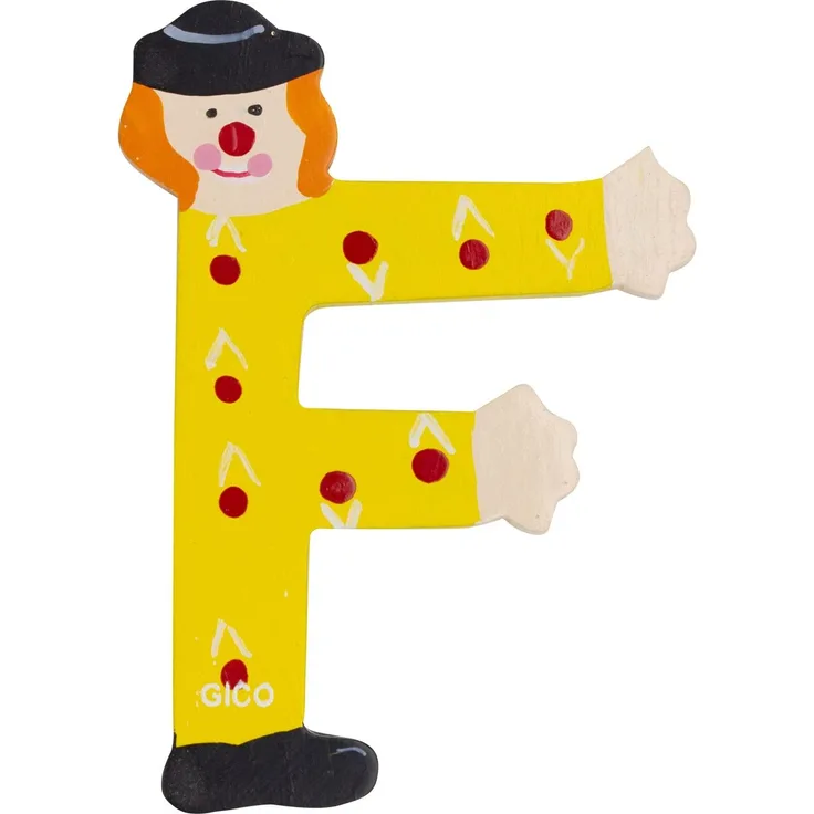Holzbuchstaben Name Kinderzimmer groß Deko für die Tür, lustige Clowns, A-Z, Höhe ca. 9 cm, Holz Buchstabe 7361 (F)