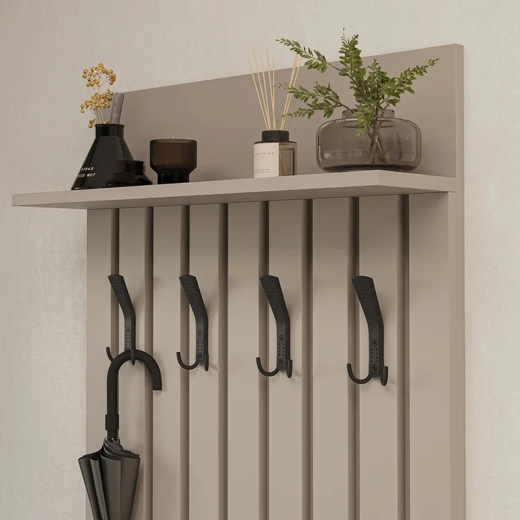 Roomart NORD Garderobenset 5-teilig – Hochschrank, Schuhschrank, Sitzbank, Garderobenpaneel & Spiegel – Flurgarderobe – H 199 x B 45 x T 35 cm (Hochschrank) • Beige – Bild 6