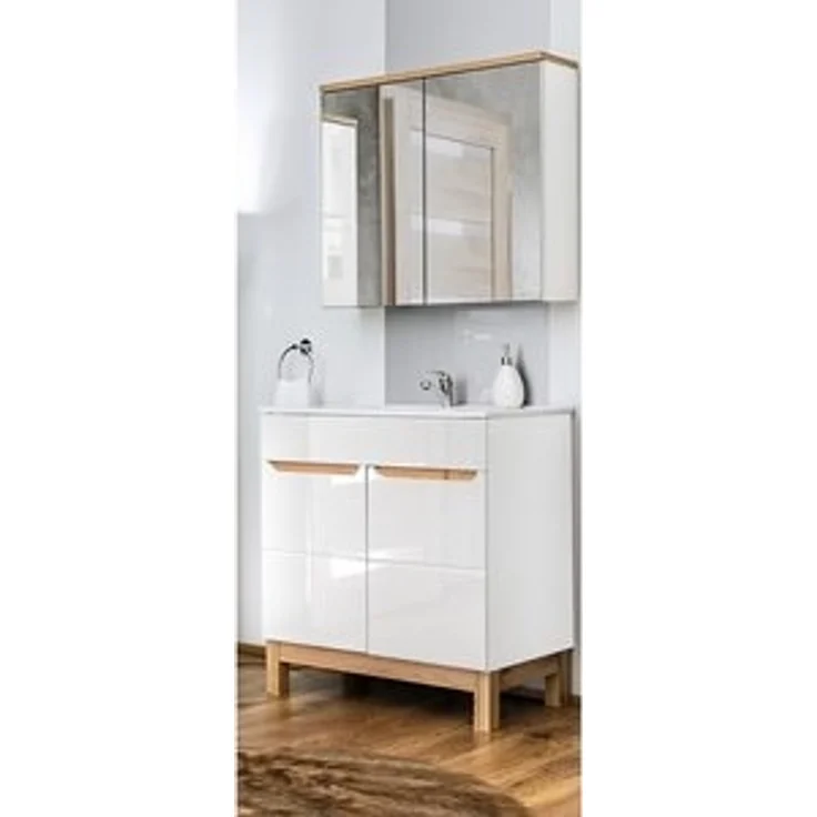 Badmöbel Waschplatz Set inkl. Keramikwaschtisch 60 cm 2-teilig SOLNA-56 Hochglanz weiß inkl. Standfüßen BxHxT ca.: 60 x 200 x 45 cm – Bild 6