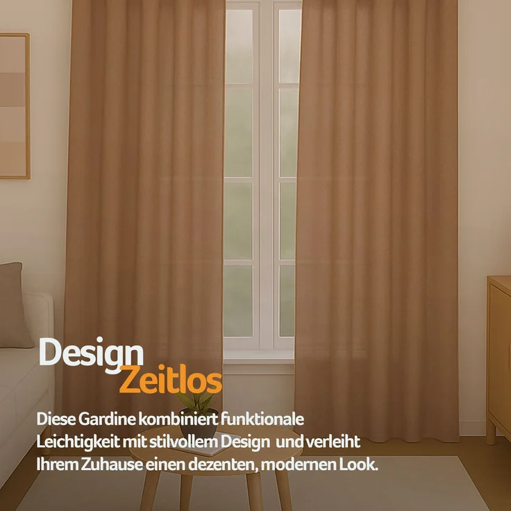 Gardine mit Ösen *** x *** cm ( Breite x Länge ) in ***, blickdichter Vorhang, Ösenvorhang in vielen Variationen 140x225 cm Hellbraun – Bild 8