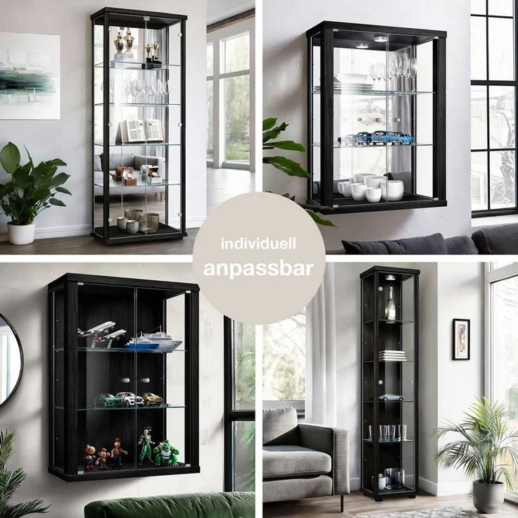 K-Möbel Glasvitrine C1019 (Glasvitrine (176x67x33 cm) mit 2 Glastüren) Glasvitrine Stehend – Bild 2
