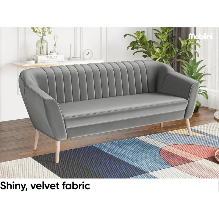MEBLINI Sofa-Set KAIA 3+2+1 - Hellgrau Samt - für Wohnzimmer - Mini Lounge für sechs Personen - Küchensofa - Sofa Klein - Sitzgarnitur - Polstergarnitur - Sofagarnituren – Bild 4