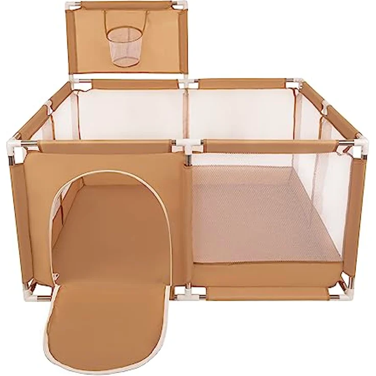 Selonis Laufstall Mit Korb Und 400 Bälle Laufgitter Für Kinder, Beige:Pastellbeige/Kupferrot/Weiß/Schwarz – Bild 9
