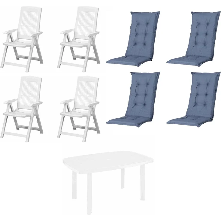SET Tampa + Faro 4 x Klappsessel weiß, 1 x Tisch weiß, 4 x Auflage kobalt – Bild 2