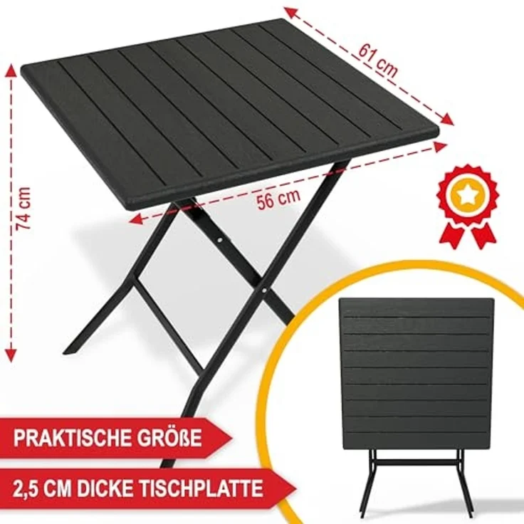 Onbest Balkontisch mit Holz Optik – klappbar – Campingtisch aus robustem Kunststoff – 80 kg Belastbarkeit – für Balkon, Garten & Terrasse – wetterfest – eckig – 56x61 cm – Bild 2