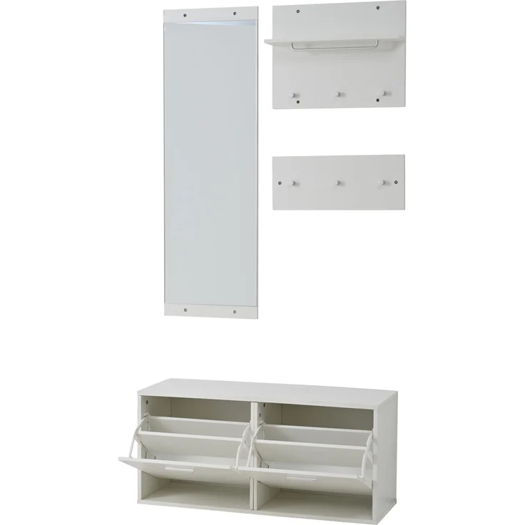 DESVIAE Garderobenschrank-Set 4-tlg. mit Spiegel und 6 Haken 90x41,5x30 cm Spanplatte Weiß – Bild 8