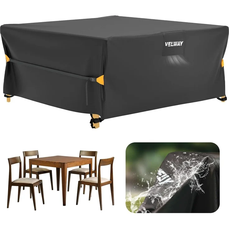 Velway Gartenmöbel Abdeckung Wasserdicht - 200 x 200 x 71 cm Quadratisch Schutzhülle Winddicht Loungemöbel Abdeckung Abdeckhauben für Gartentische Sitzgruppe Terrassenmöbel Schwarz – Bild 1