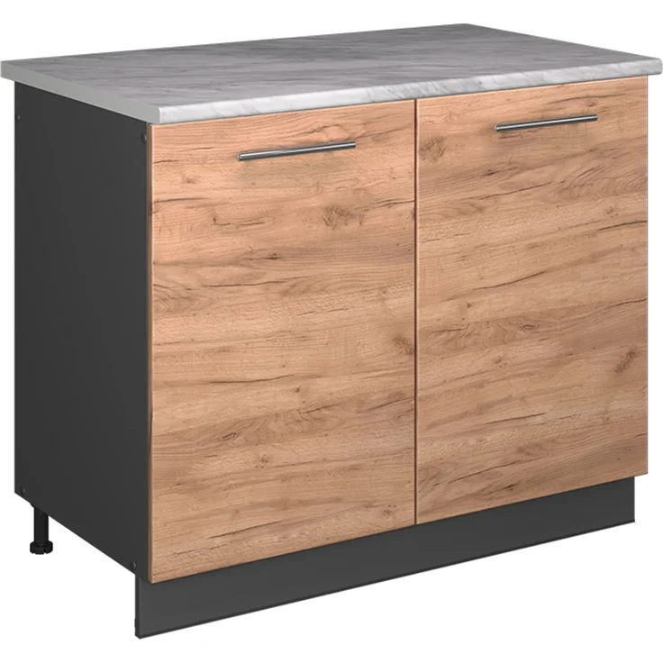 Spülenunterschrank Fame-Line Goldkraft Eiche/Anthrazit 100 cm, AP Marmor Vicco – Bild 1