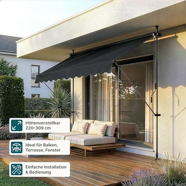 Klemmmarkise Stem 350x120x220-309 cm Schwarz [pro. tec] – Bild 4
