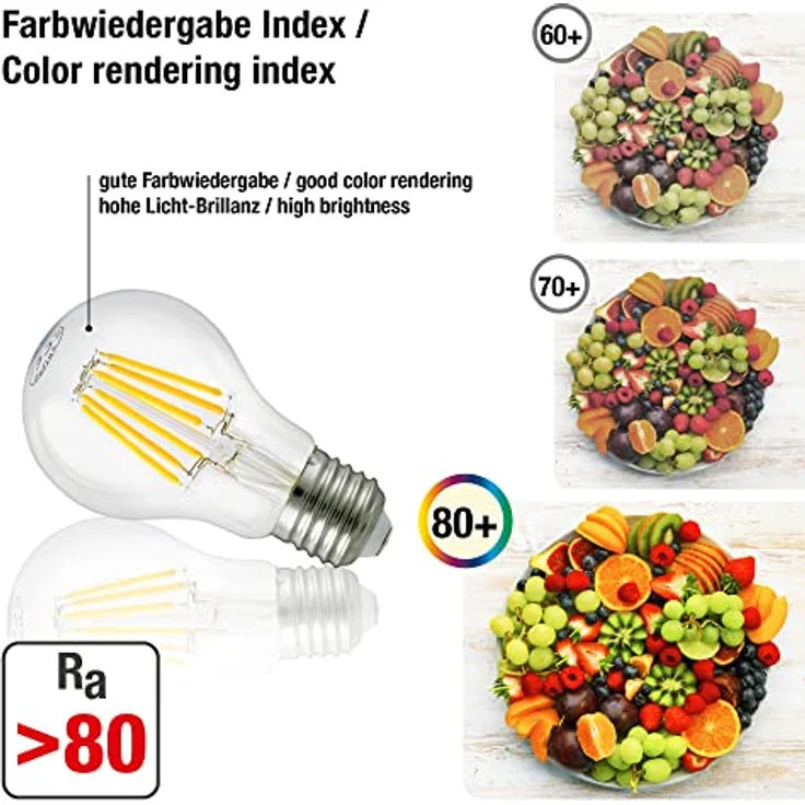hellum LED Glühbirne E27 7W warmweiß LED Lampe mit 810 Lumen LED Filament, E27 Vintage Led Leuchtmittel ersetzt 60-Watt Glühbirne, 2700 Kelvin warmweiß Klar, 206111 – Bild 4