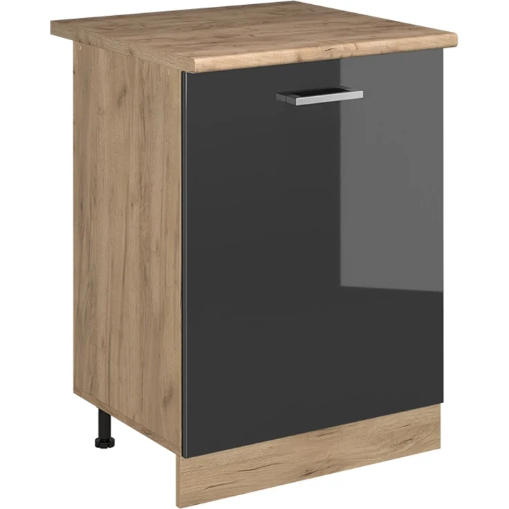 Küchenunterschrank R-Line Anthrazit Hochglanz/Goldkraft Eiche 60 cm mit 1 Tür Arbeitsplatte Goldkraft Eiche Vicco – Bild 1