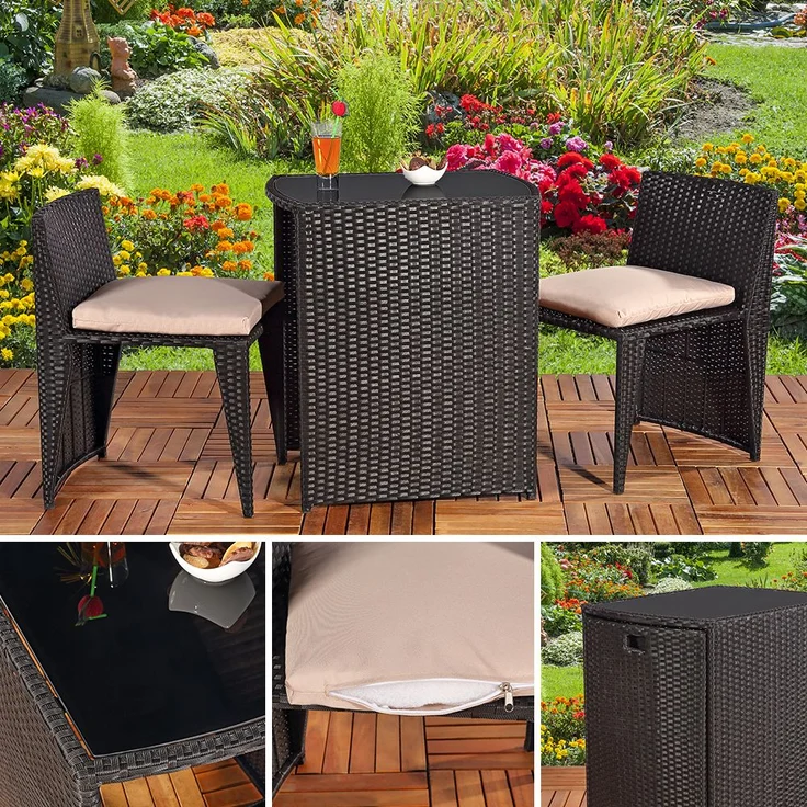 3tlg. Polyrattan Gartenset Sitzgruppe Gartenmöbel Sitzgarnitur Balkon schwarz – Bild 1
