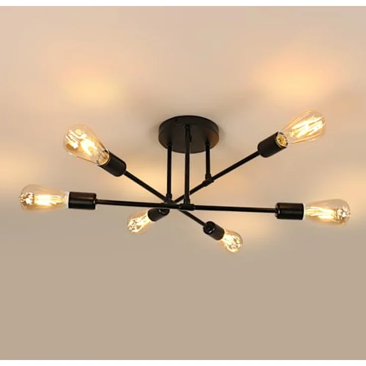 Goeco Vintage Sputnik Kronleuchter, 6-Flammige E27 Deckenleuchte Schwarz Metall, Retro Deckenlampe für Esszimmer, Esstisch, Flur, Wohnzimmer, Hotel, Café (Ohne Leuchtmittel) – Bild 11