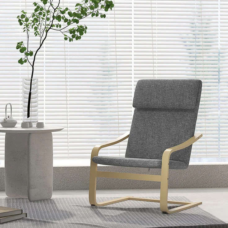 Wohnora-Sessel mit Kopfstütze und Armlehnen, Bezug in Leinenoptik, Holzgestell, Grau + Natur,H 990cm x T 665cm x B 800cm,Dunkelgrau – Bild 3