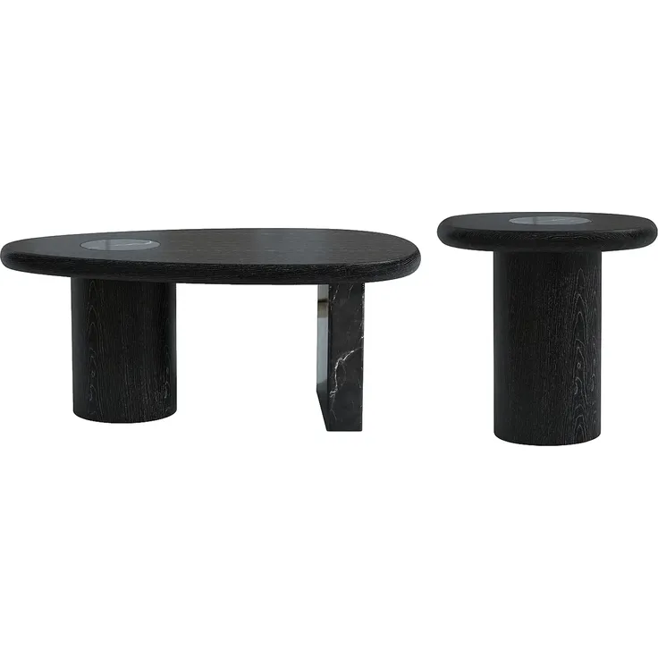 Vente-unique - MARSULA Couchtisch Holz, PlatteMarmor Schwarz - B 60 cm x H 40,5 cm x L 100 cm – Bild 2