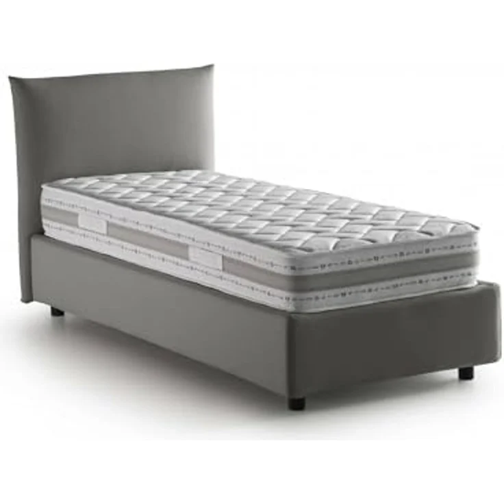 Talamo Italia - Cosetta Einzelbett, Bettkasten mit Stoffbezug, 100% Made in Italy, seitliche Öffnung, inklusive Matratze 80x190 cm, Grau – Bild 3
