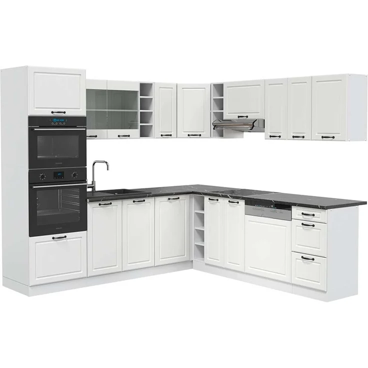 Eckküche R-Line Weiß Landhaus/Weiß 247 x 60 cm , AP Anthrazit Vicco – Bild 1