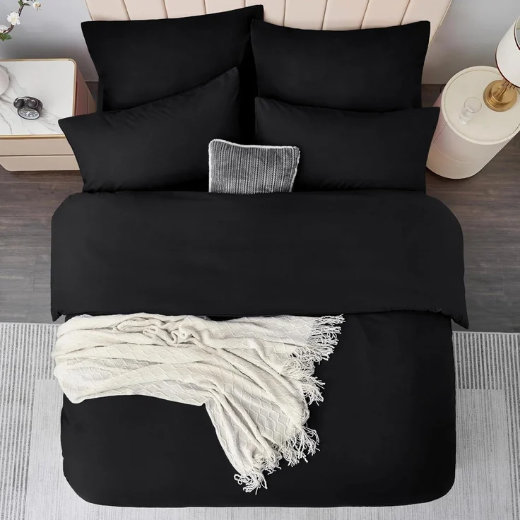Bettwäsche Set 220x240 Schwarz Mikrofaser Reißverschluss 3tlg weich 2x80x80 – Bild 3