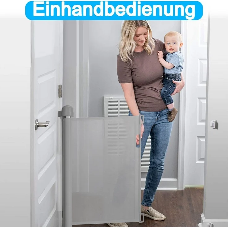 FIVMEN Treppenschutzgitter PVC Türschutzgitter Ausziehbar 0-300 cm, Weiß/Grau/Schwarz für Babys und Haustiere – Bild 2