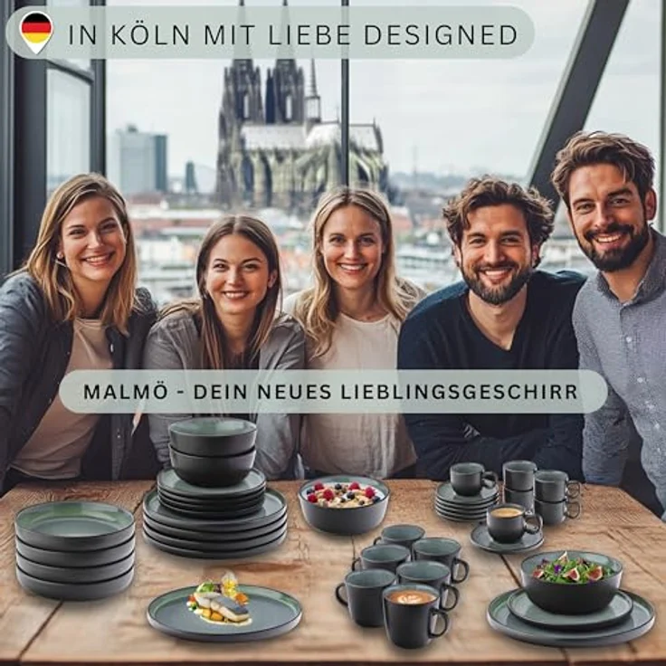 Sänger Malmö Tafelservice, 24-teilig, Steingut, kratzfest, rund, grün, inkl. 6x Speiseteller, 6x Dessertteller, 6x Schalen, 6x Pastaschalen – Bild 6