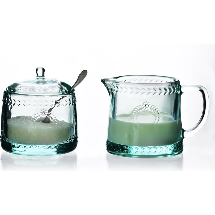 Konditorei-Set Glas ECILA LIGHT Zuckerdose & Milchkännchen Ø 9 x H 7,3 cm / 300 ml Helltürkis 2-teilig – Bild 2