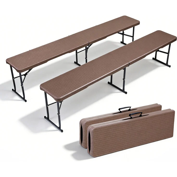 Eiryss Klappbank 2er Set, Wetterfeste Gartenbank aus HDPE mit Geflecht-Optik, Klappbare Sitzbank mit 4 Sicherheitsverriegelungen, Belastbar bis 400 kg, für Balkon, Terrasse & Camping, 180x28x43 cm – Bild 1