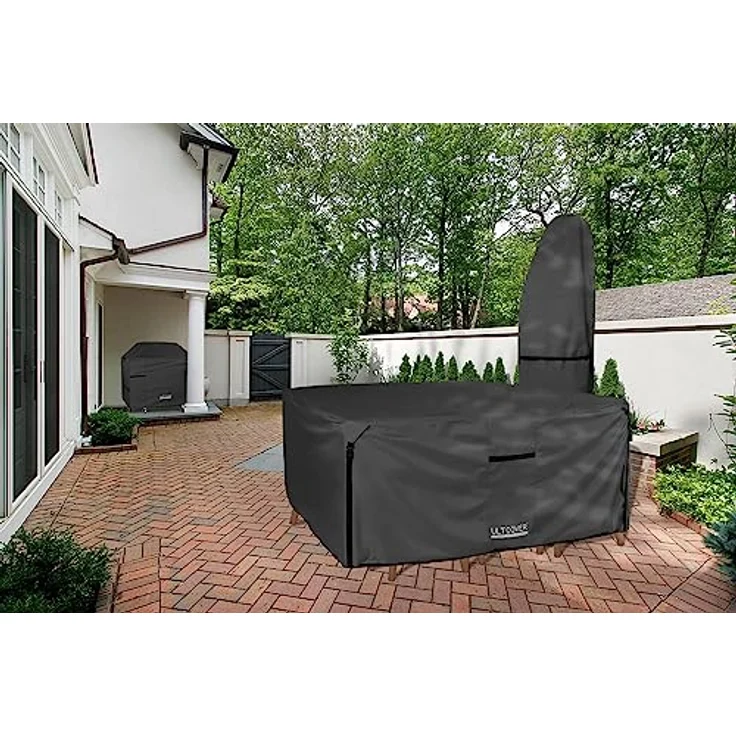 ULTCOVER 600D Abdeckung aus robustem Segeltuch, strapazierfähig, quadratisch, für Terrassentische und Stühle, wasserdicht, für den Außenbereich, Allzweck-Möbelabdeckungen, 157,5 cm, Schwarz – Bild 7