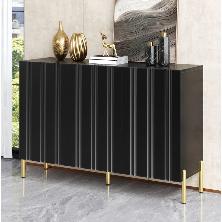 DESVIAE Sideboard Schwarz aus MDF/Spanplatte – 120x80x35,5 cm – 3 Türen, verstellbare Einlegeböden – Bild 6