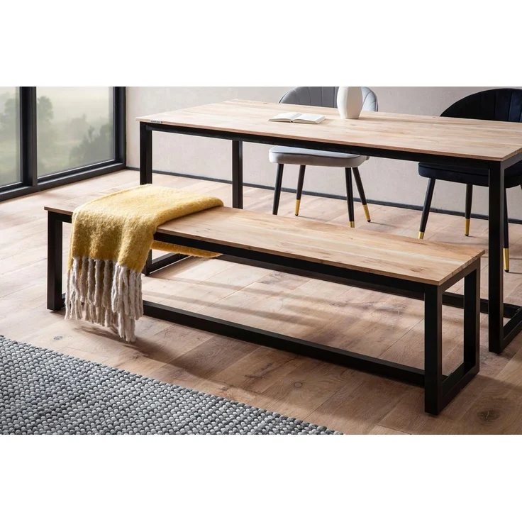 Esszimmerbank 120x40x45cm Akazie Massivholz Metall Loft-Style Industrial – Bild 3