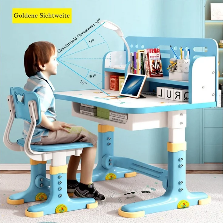 TUWENA Kinderschreibtisch Kinderschreibtischstuhl-Set,Höheverstellbar Studiertisch Ergonomischer – Bild 3