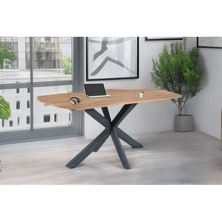 Esstisch 178 x 80 x 77 cm Akazie massiv naturfarben Schweizer Kante Spider-Gestell MILA 159467032 – Bild 3