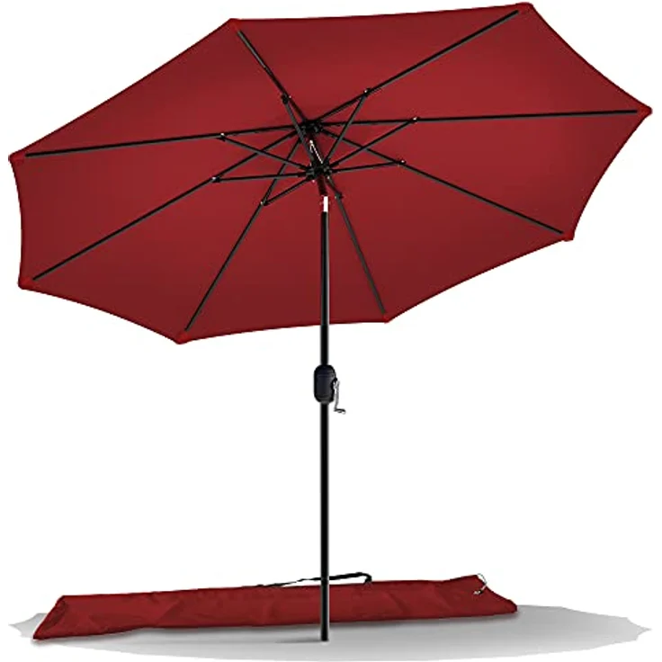VOUNOT Sonnenschirm 270 cm mit Kurbelvorrichtung, Knickbar, Sonnenschutz UV-Schutz, Balkonschirm Gartenschirm Marktschirm mit Schutzhülle, Rot – Bild 2