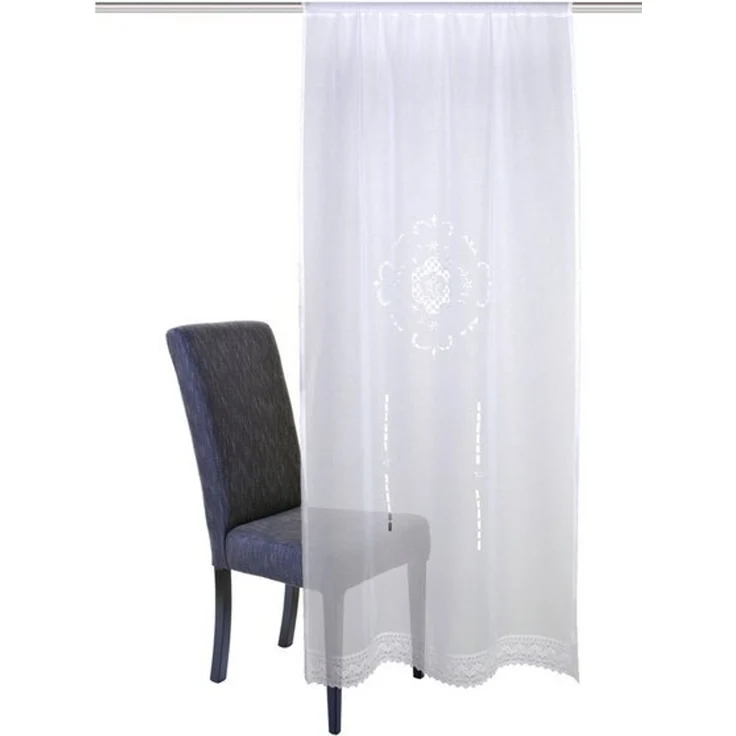 HOME WOHNIDEEN Vorhang Fensterbehang ALEGRA, Leinenstruktur bestickt, halbtransparent, weiß (1 St), halbtransparent, 100% Polyester – Bild 3