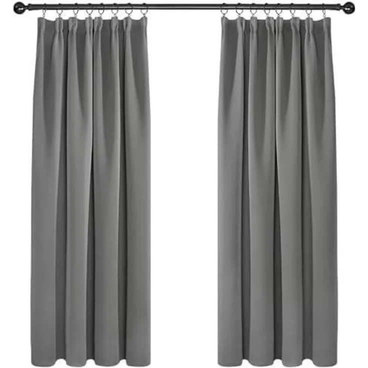 Deconovo Verdunkelungsvorhang Kräuselband 138x117cm Hellgrau 2er Set