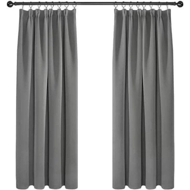 Deconovo Verdunkelungsvorhang Kräuselband 138x117cm Hellgrau 2er Set – Bild 1
