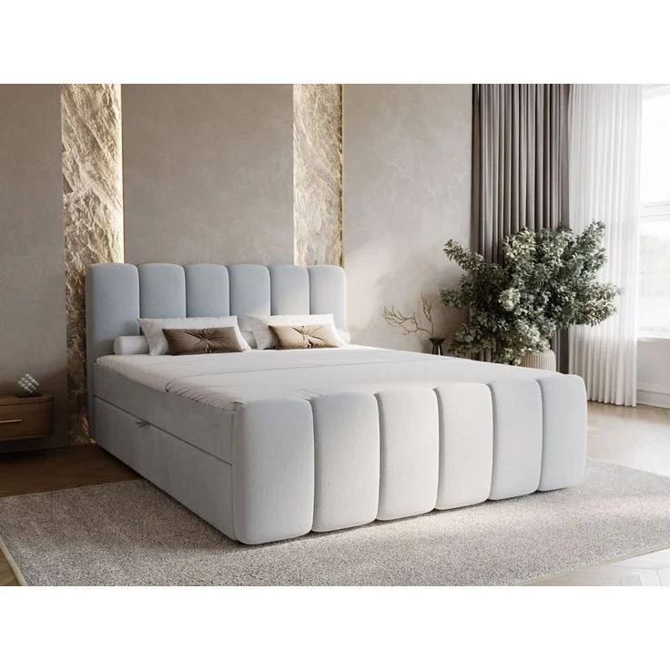 GRAINGOLD Cloud Boxspringbett 180x200, Bett mit Bettkasten, Velour-Stoff, mit Kopfteil, Grau – Bild 1