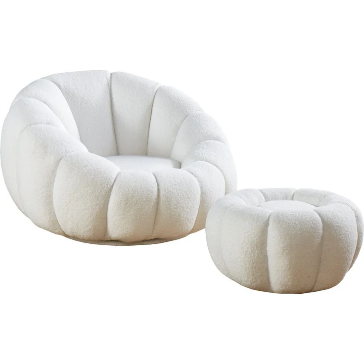 Sessel und Hocker Set aus Teddyfell Weiß 97 x 95 x 65 cm – Bild 1