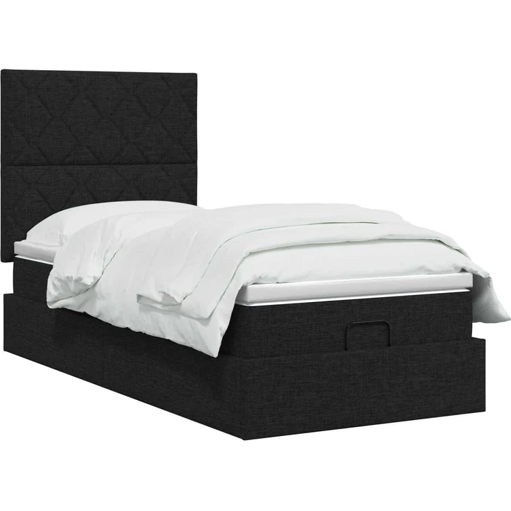 vidaXL Ottoman-Bett mit Matratze und LED Schwarz 90 x 200 cm Stoff 3458126 – Bild 3