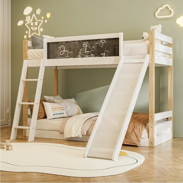 STILVORA Etagenbett 90X190/200 mit Tafel,Jugendbett Kinderbett mit Rutsche&Treppe – Bild 5