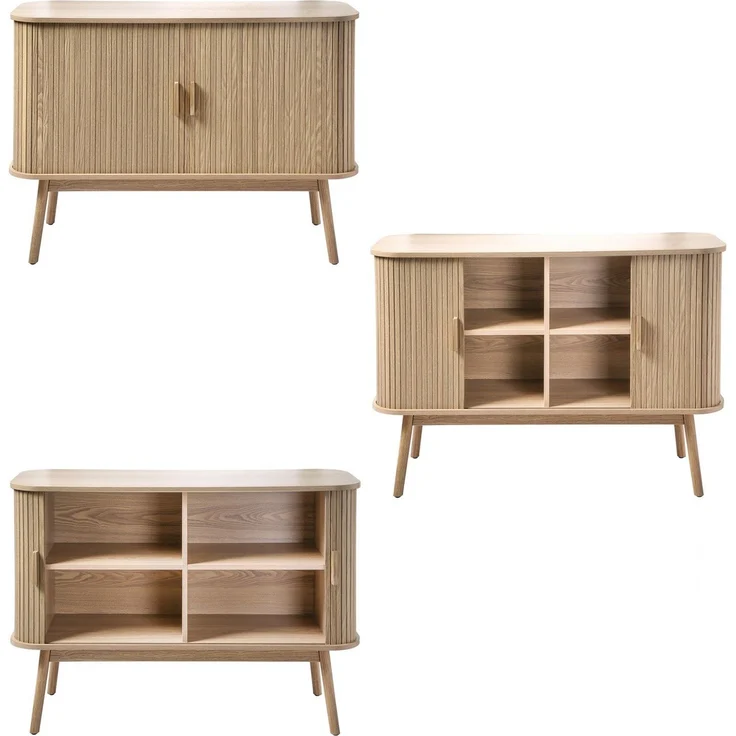 Casâme 'ERNEST' Vintage Sideboard Holzdekor 2 Schiebetüren - L110cm - Helles Holz – Bild 8
