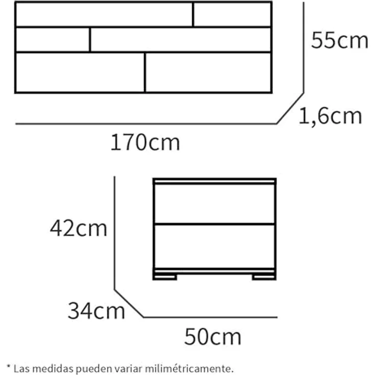 Muebles Pitarch | Set Kopfteil und 2 Nachttische, inklusive Aufhängewerkzeug, Metallführungen, Grau und Gold Eiche, Doppelbettzimmer, für Bett 150, Modell Erika – Bild 3