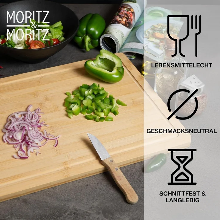 Moritz & Moritz Schneidebrett Schneidebrett Groß, Bambus, (45x34 cm, 1-St), mit Saftrille – Bild 4