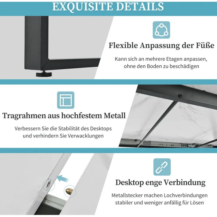 Essgruppe 140/180x80x75 cm mit 4 Stühlen – klappbarer Esstisch aus MDF in Weiß – Bild 2