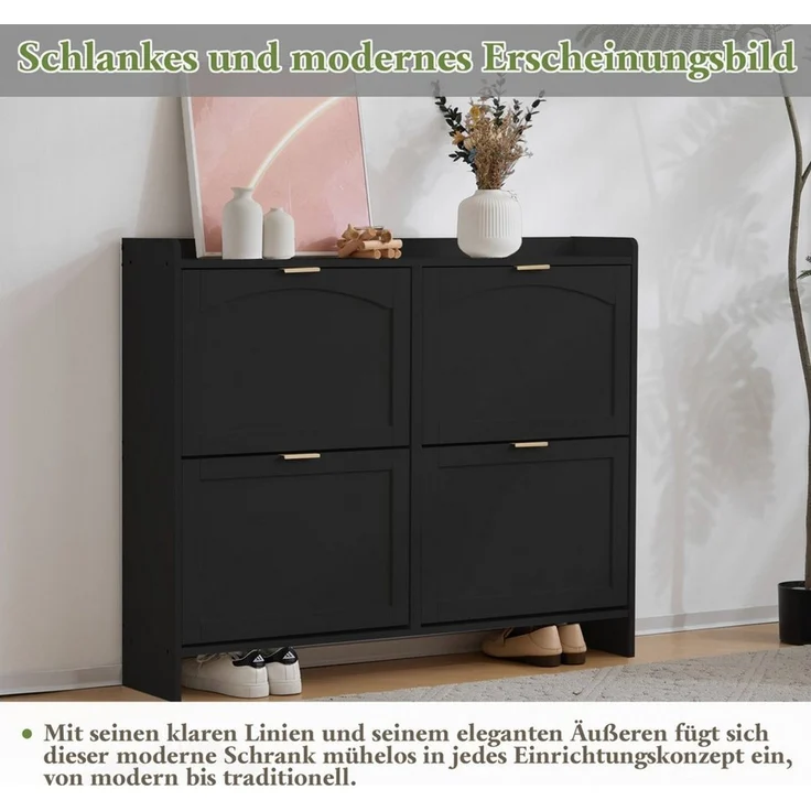 Merax Schuhschrank mit 4 Klappenfächern und Kippsicherung Schuhregal Schuhkipper Schuhkommode, B110/H90/T24cm – Bild 3