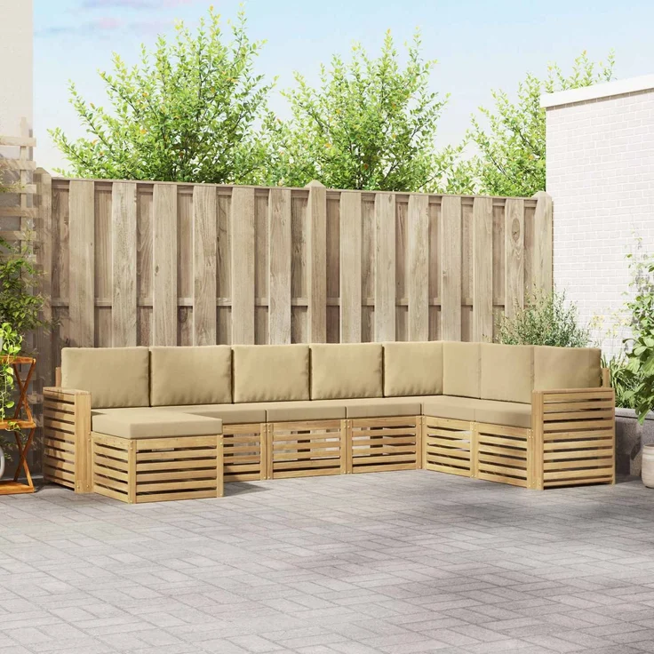 vidaXL Outdoor-Sofagarnitur 8 stk. 8-Sitzer Weiß und Beige Polyester 3392323 – Bild 1