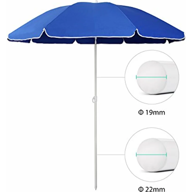 Sekey Sonnenschirm mit Schutzhülle, Neigungswinkel und Höhe verstellbar, Polyester blau, 160 cm – Bild 3