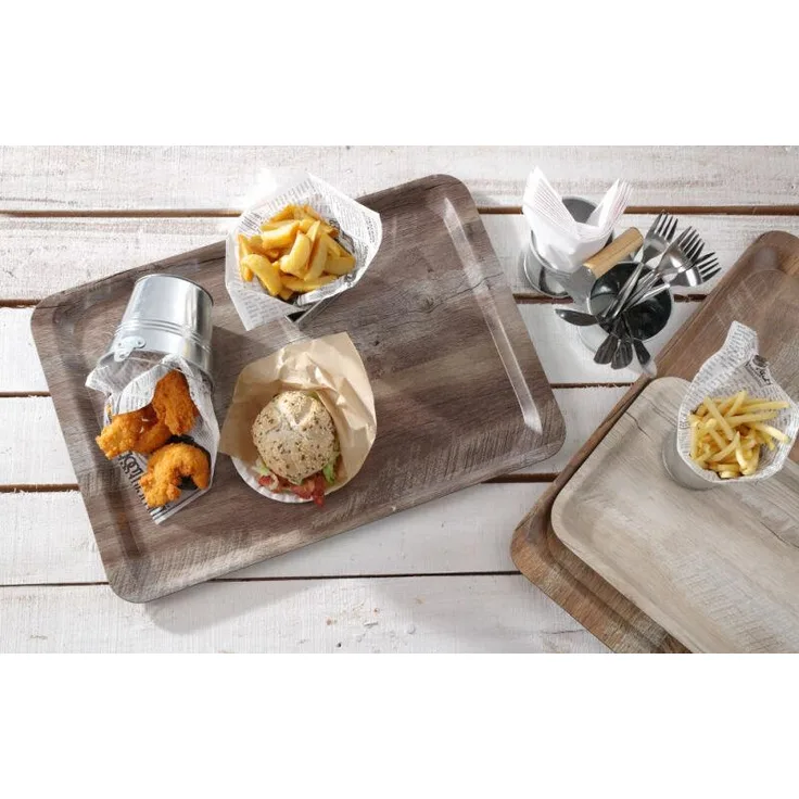 Hendi Serviertablett aus Melamin mit Holzoptik , Holz dunkel, 240x350 mm